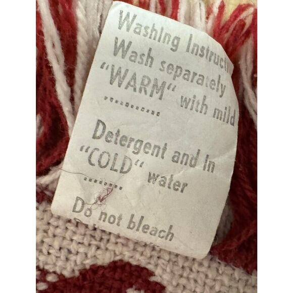 VTG Christmas Holiday Woven Fringed Throw Blanket Trees Santa Bells Cotton - Picture 5 of 6